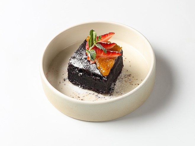 Брауни с абрикосово-персиковым конфи