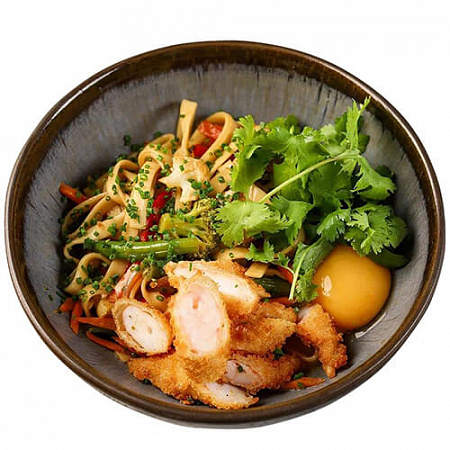 Лапша с хрустящими тигровыми креветками