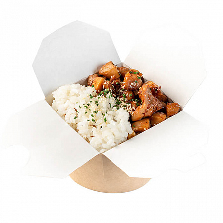 Паровой рис с курицей терияки