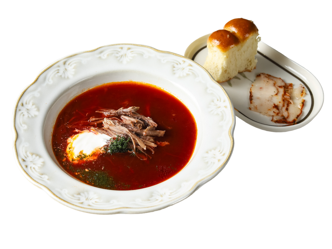 Борщ с пампушками и татарским салом