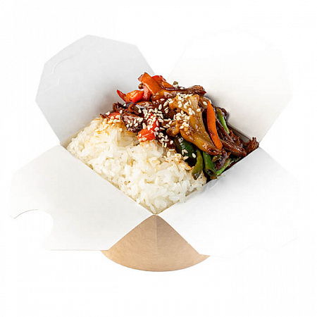 Паровой рис с говядиной в устричном соусе