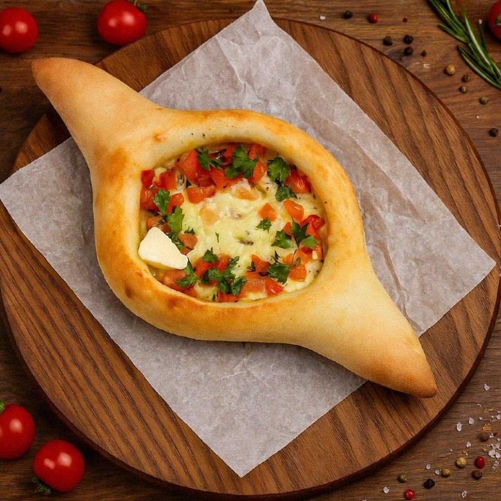 ~ Хачапури по-аджарски с помидорами и зеленью