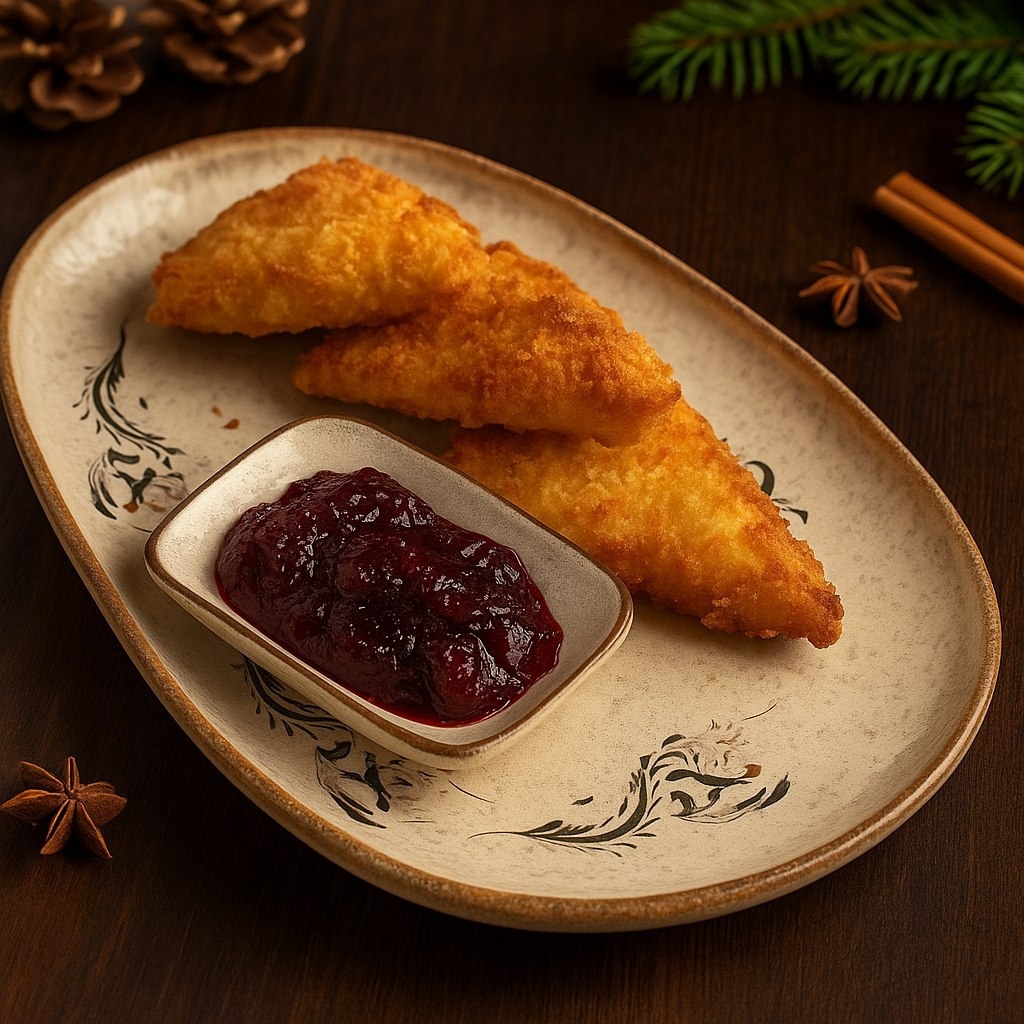 Хрустящий сулугуни с брусничным соусом