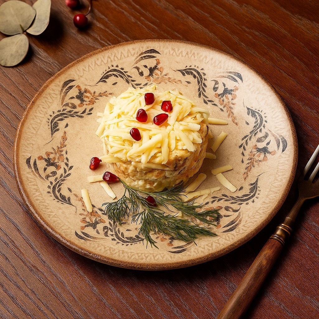 Салат с говяжьим языком в белом соусе