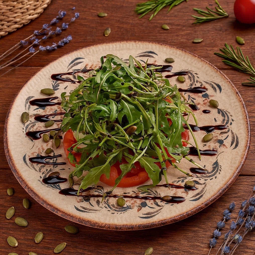 Салат с хрустящими баклажанами в соусе наршараб