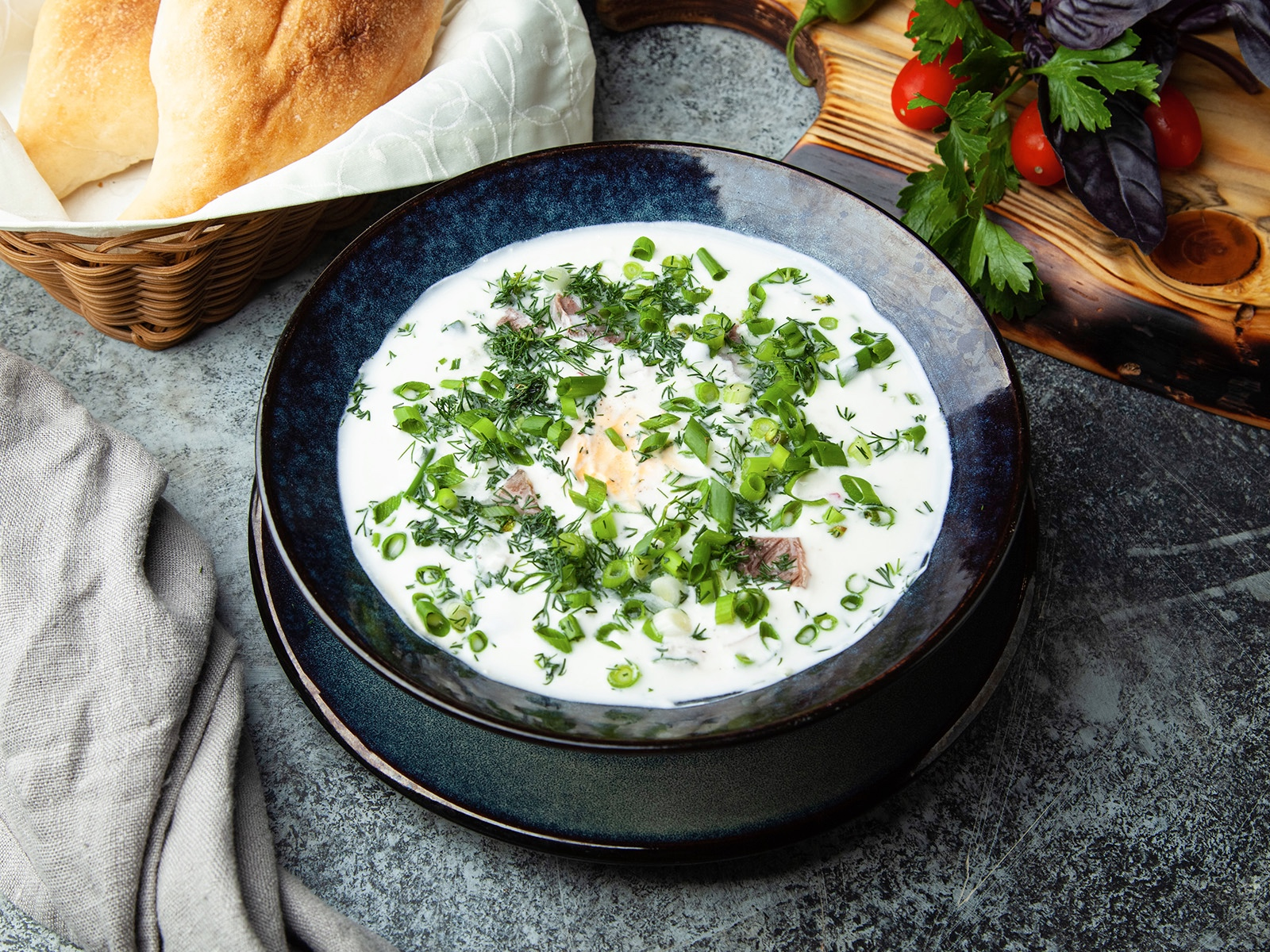 Окрошка на мацони с мясом