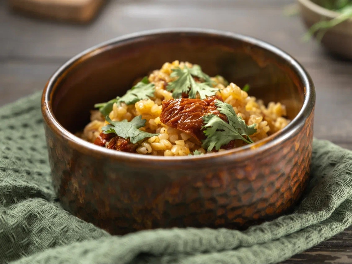 Булгур с вялеными томатами 