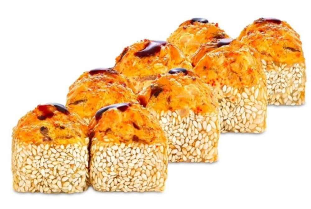 Запеченный ролл с крабом и кунжутом